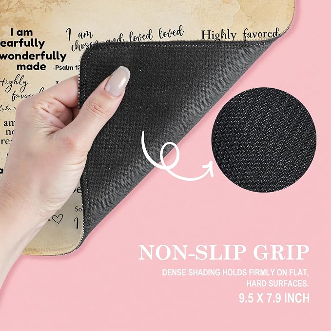 God Says I Am Christian Mouse Pad 9.5x7.9 Inch (Neutral),J249 | Neutral boho God Says I Am Bible verse mousepad for office dorm computers, Christian desk decor and faith gifts for women