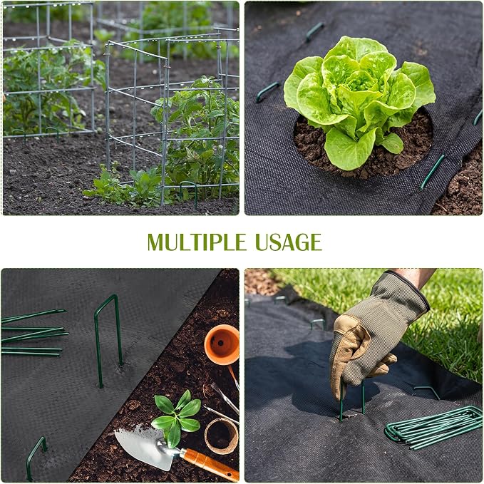 Whonline 75 Pack Green Landscape Staples, 4 Inch Garden Stakes Galvanized | Ground Staples U Pins Yard Stakes for Landscape Fabric, Lawn, Sod, Turf, Irrigation Pipeline Hose, Outdoor Decorations