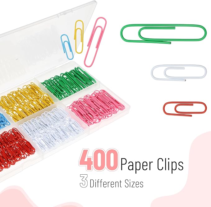 Mr. Pen- Paper Clips, 400 pcs, Assorted Sizes (1", 1.3", 2") | Cute Colorful Paper Clips with Storage Box, Large and Small for Bookmark, Office, School, DIY, Business Card Holders