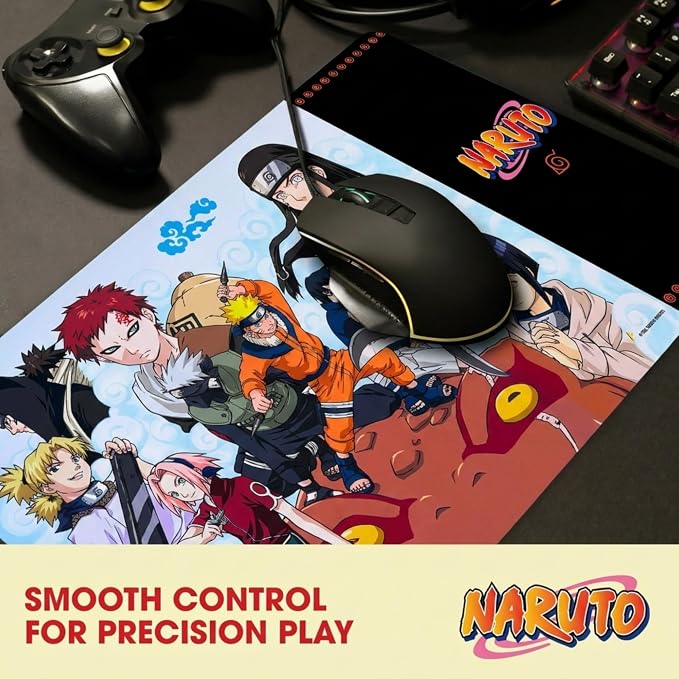 Naruto Large Gaming Mouse Pad 31"x15" XL Computer Desk Mat, Anime Keyboard | Oversized 31x15in Naruto anime gaming mouse pad, smooth fabric top, stitched edges, non-slip rubber base.