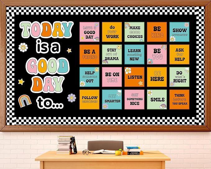 Retro Inspirational Bulletin Board Set Groovy Motivational Back to School Classroom Decorations Today is A Good Day Quotes Bulletin Board Hippie Positive Cutout for Classroom School Office Wall Decor