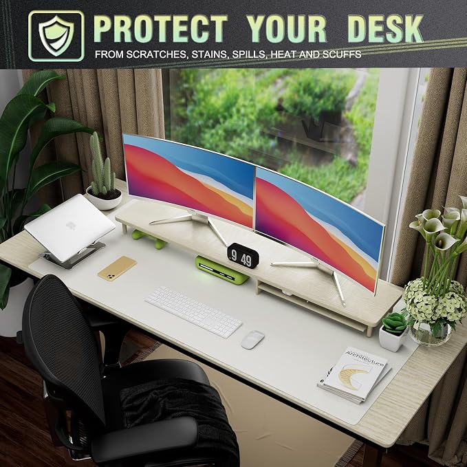 K KNODEL Extra Large Desk Mat, Leather Mouse Pad (47.2"x23.6", White) | Desk Pad, Keyboard Pad, Computer and Laptop Mat, Desktop Protector and Cover, Writing Pad and Blotter for Home Office