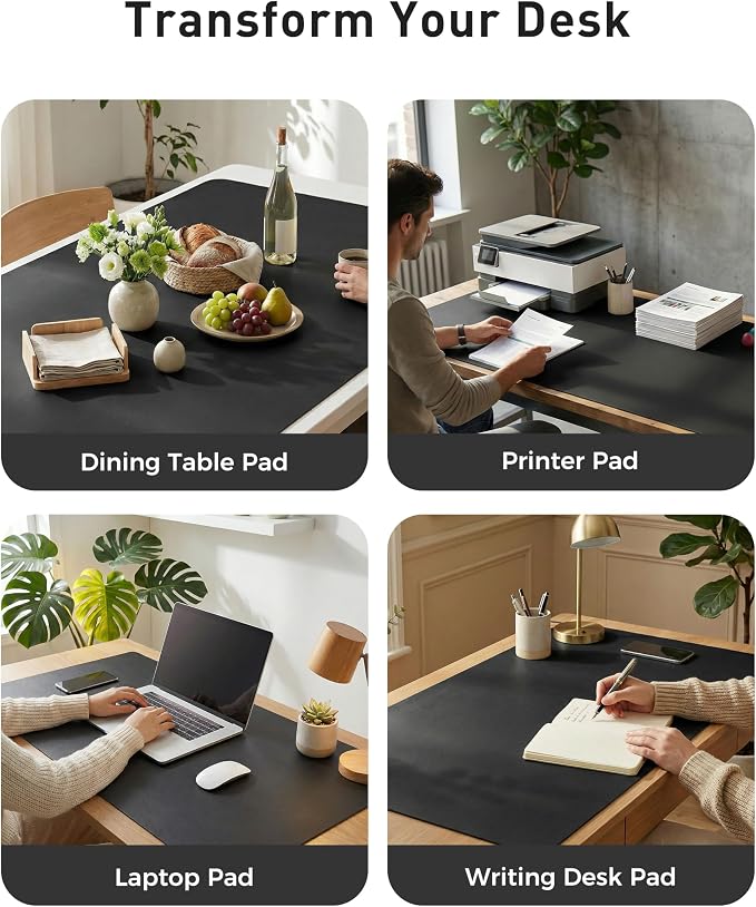 Aothia Faux Leather Desk Mat - Large Mouse Pad, Non-Slip PU Leather Blotter, Waterproof Writing Surface for Office and Home (Black, 40" x 24")