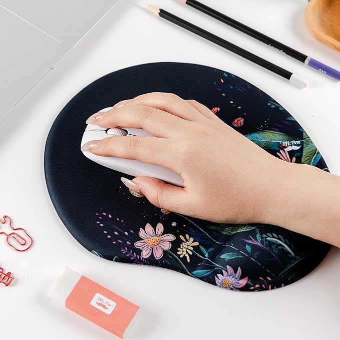 Mr. Pen- Ergonomic Mouse Pad with Wrist Rest, Midnight Bloom Design, Breathable Fabric with Memory Foam Cushion, Non-Slip Rubber Base, Gel Mouse Pad with Wrist Support