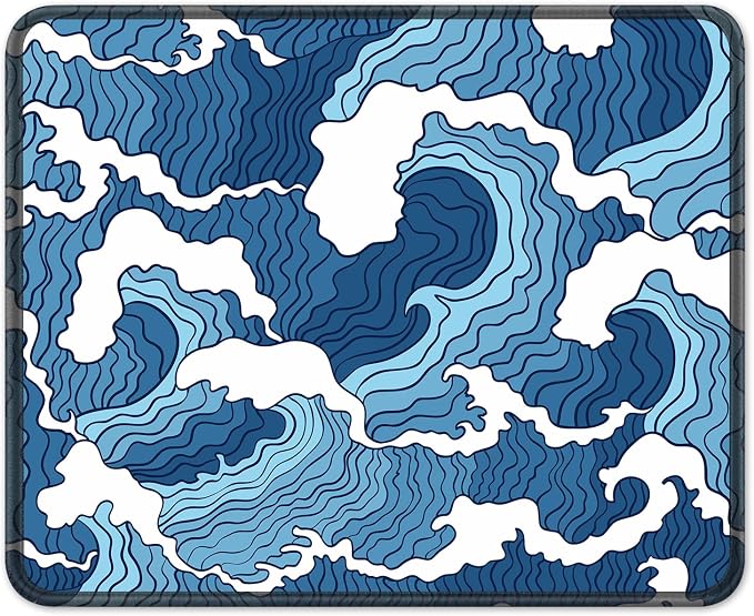 BOSOBO Mouse Pad, Square Anti-Slip Rubber Gaming Mousepad, Premium-Textured & Waterproof Mouse Mat with Stitched Edge, Cute Office Mouse Pads for Women Men Computer Laptop, 10" x 8", Japan Blue Wave