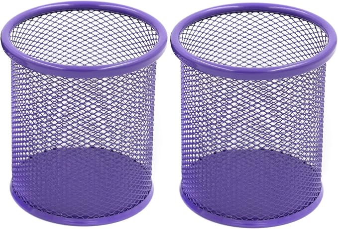 EasyPAG Pencil Holder for Desk, 2 Pack Metal Pen Organizer, Mesh Pencil Cup Organizer for Home, Office, Classroom, School, Purple