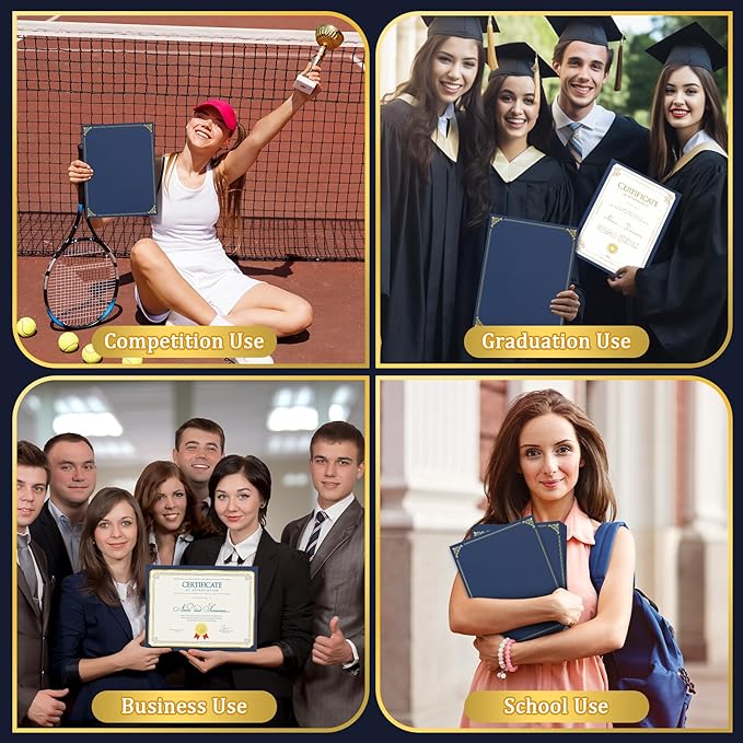 Ndsox 50 Packs Navy Blue Certificate Holders, Graduation Diploma Holders, 350GSM, Diploma Covers with Gold Foil Border for Letter Size 8.5" x 11" Award Certificate Paper, Cardstocks and Documents