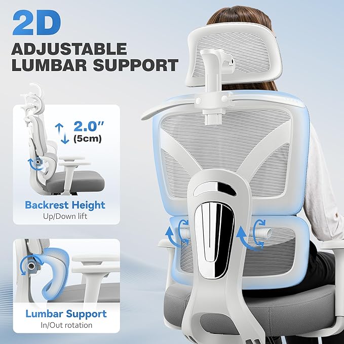 Ergonomic Office Desk Chair, High Back Mesh Office Chair with Adjustable Lumbar Support, 3D Headrest, Big and Tall Home Computer Desk Chairs Comfy for Work, Gaming, 300lbs, (Gray, 8 Pack)