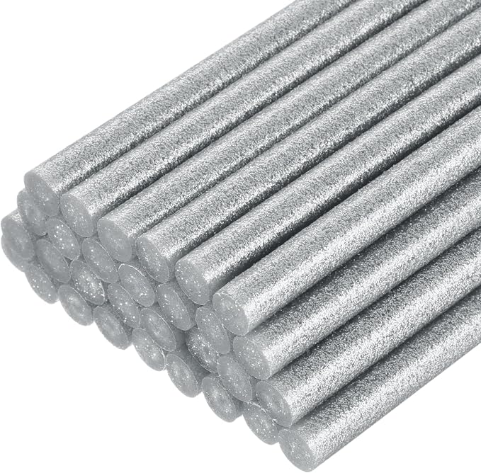 uxcell Full Size Hot Glue Gun Sticks 8"x0.43" Glitter Silver 30pcs | High Sticky,Large,Hot Glue Sticks for Glue Gun