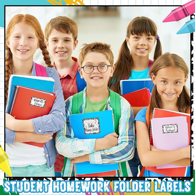 600 Pcs Take Home Return to School Labels,Composition Notebook | 3 Rolls Thermal Printed, Student Homework Folder Stickers, Keep at Home Label, Classroom Office Organization