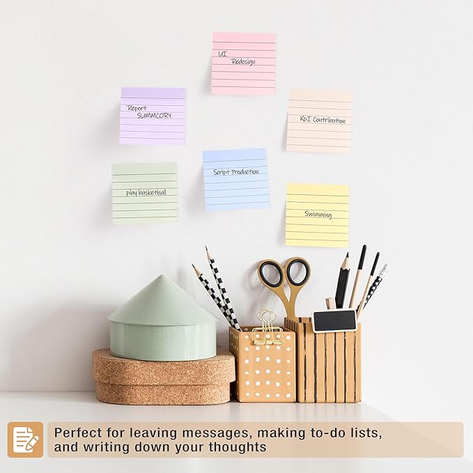 Mr. Pen- Lined Sticky Notes 3x3, 12 Pads, 720 Sheets in Total, Morandi Colors, Sticky Notes with Lines, Stocky Notes for Bible Journaling