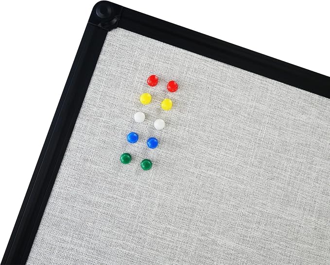 Cork Linen Bulletin Board 48 X 36 Inch (Grey), Black Aluminum Frame Wall Mounted Board Memo Pin Board for Office Home and School