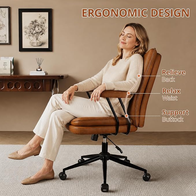 Ergonomic Home Office Chair Leather Desk Chairs with Adjustable Height | Thickened Cushions, Comfy Executive Armchair,Home Office Gaming