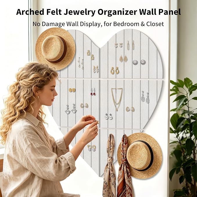 Heart Shaped Felt Bulletin Board 29"x29", 6 Tiles Wall Decor, Beige | Photo Display Memo Board for Office Home, Felt Pin Board with Adhesive Tiles and Pins for Notes, Photos and Artwork