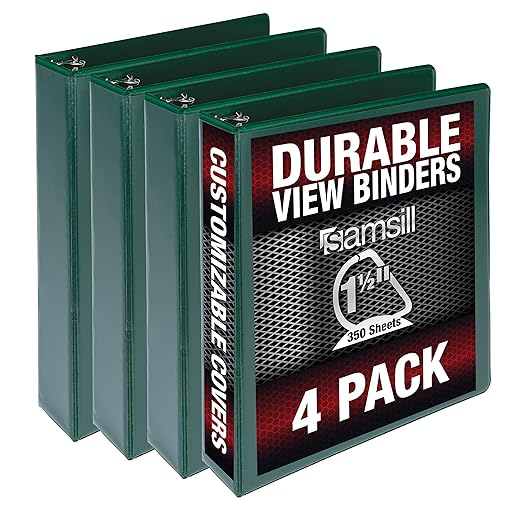 Samsill Durable 1.5 inch 3 Ring Binder, D Ring Binder, 100% Recycled Chipboard, Green, 4 Pack