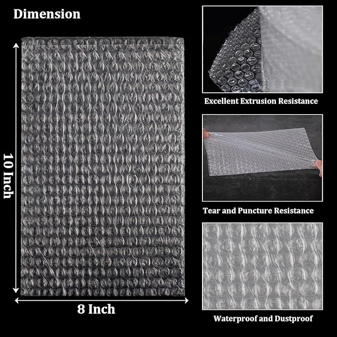 Bubble Cushion Wrap Pouches, Ailengy 8x10 Inches Bubble Out Bag, Double Walled Cushioning Bags Thickening Shockproof Foam Bags for Shipping, Storage, and Moving - 50pcs