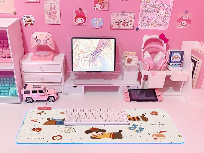 JMIYAV Pink RGB Gaming Mouse Pad 31.5x12 Inch PC XL Large Extended Glowing Led Light Up Desk Pad Non-Slip Rubber Base Computer Cute Mousepad Mat Desk Accessories Gaming Setup 33-1406