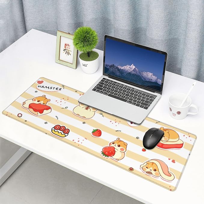Cute Hamster Mouse Pad XL Large Mousepad Non Slip Rubber Base Desk Mat for Laptop Computer Gaming 31.5" X 12"