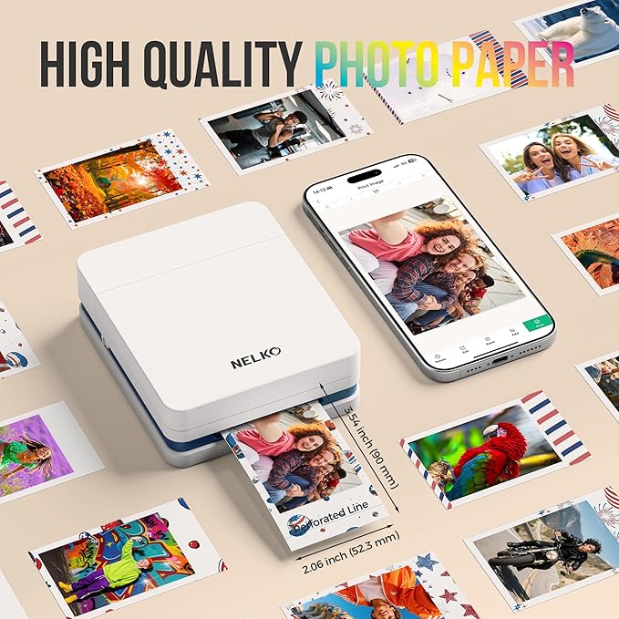 Nelko 52.3x90mm (2.06"x3.54") Premium Photo Paper, 20-Pack Genuine PP01 Pocket Printer Paper, Sticky Back Picture Paper, Compatible with Nelko PP01 Photo Printer, Easy to Peel Off, Twinkle Star