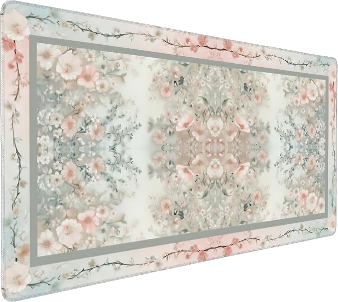 Cute Floral Aesthetic Daisy Gaming Mouse Pad, Morandi Rug Desk Mat with Anti-Slip Base & Stitched Edges,35.4" x 15.7" in Table Mat for Computer Desktop, Beautiful Workstation Decor