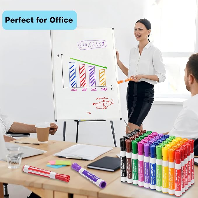WOSWEL Dry Erase Markers, Chisel Tip Whiteboard Markers, Low Odor Thick Dry Markers, 100 Bulk 10 Assorted Colors for Teachers, Classroom, Office & Home Use