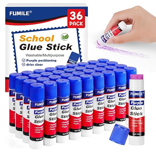 36 Pack Glue Sticks Bulk for Kids, Disappearing Purple Glue Sticks for Classroom and Teacher Supplies.0.18 OZ kids glue Dries Clear, Non-Toxic, Washable, Back to School Supplies and Student Must Haves