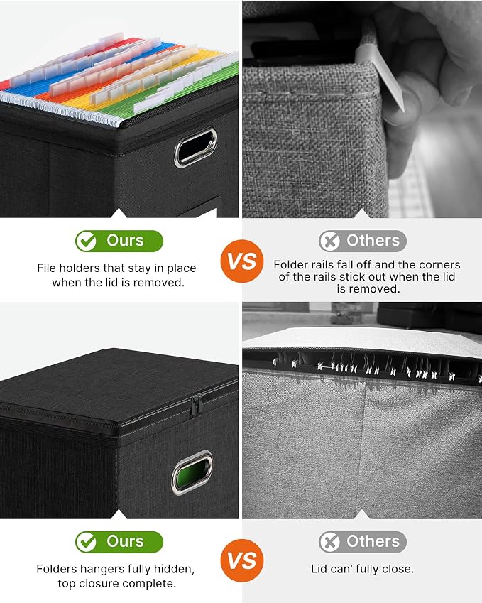 File Box Small 1-Pack Mesh Pockets Hanging Organizer for Letter-Size | Dustproof Lid. 3 Mesh Pockets. Collapsible Scratch-Resistant GRS Linen. Slide Rails. Office, Home, Dorm