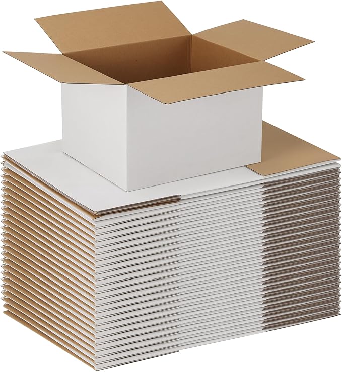 EXYGLO 15 Pack 12x10x8 Shipping Boxes for Small Business, White Corrugated Cardboard Small Box for Packaging, Moving, Mailing, and Storing