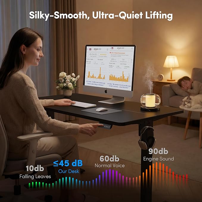 FEZIBO 48 x 24 Inchs Electric Standing Desk, Height Adjustable, Sit Stand Up, Computer Office Desk with Splice Board, Black Frame/Black Top
