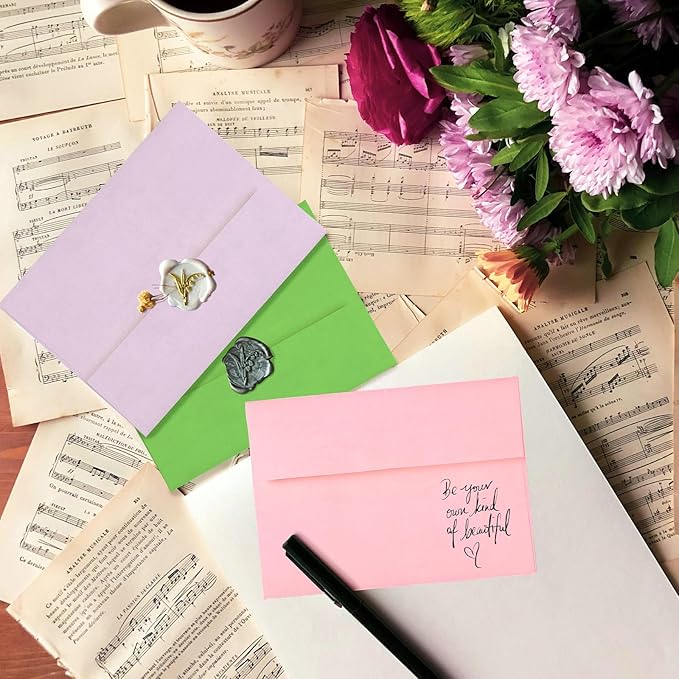 Colored Envelopes Self Seal A7 50 Pack, 10 Colors, Goefun 5.25 x 7.25 Printable Invitation Envelopes for 5x7 Cards, Weddings, Graduation, Photos, Baby Shower, 120 GSM