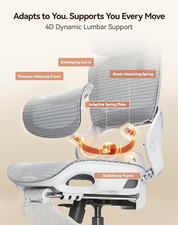 SIHOO B100 Office Chair, Comfy Ergonomic Office Chair, High Back Computer Chair with Adaptive Lumbar Support & wide Headrest, Flip-up Armrests, Swivel Desk Chair for Long Hours, WITHOUT Footrest, Grey