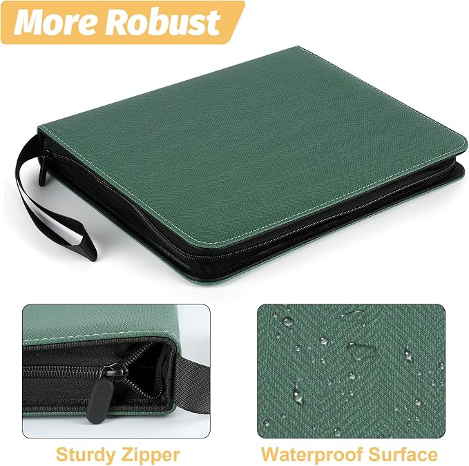 GERMUN 3 Ring 9 Pocket Zipper Card Binder, 720 Double Sided Standard PU Trading Card Album Folder for TCG & Sports Cards, Not Fit Top Loaders (Dark Green 1)