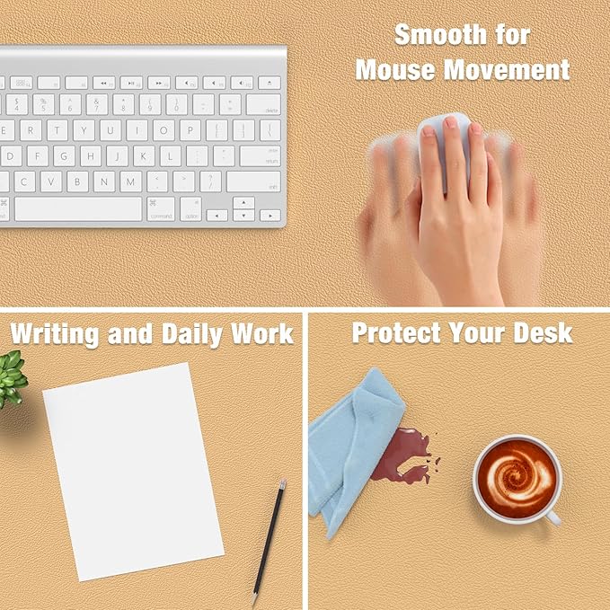 Hsurbtra Desk Pad, 35.5" x 17" PU Leather Desk Mat, XXL Extended Mouse Pad, Waterproof Desktop Blotter Protector, Non-Slip Ultra Thin Large Laptop Keyboard Writing Mat for Office Home, Earth Yellow