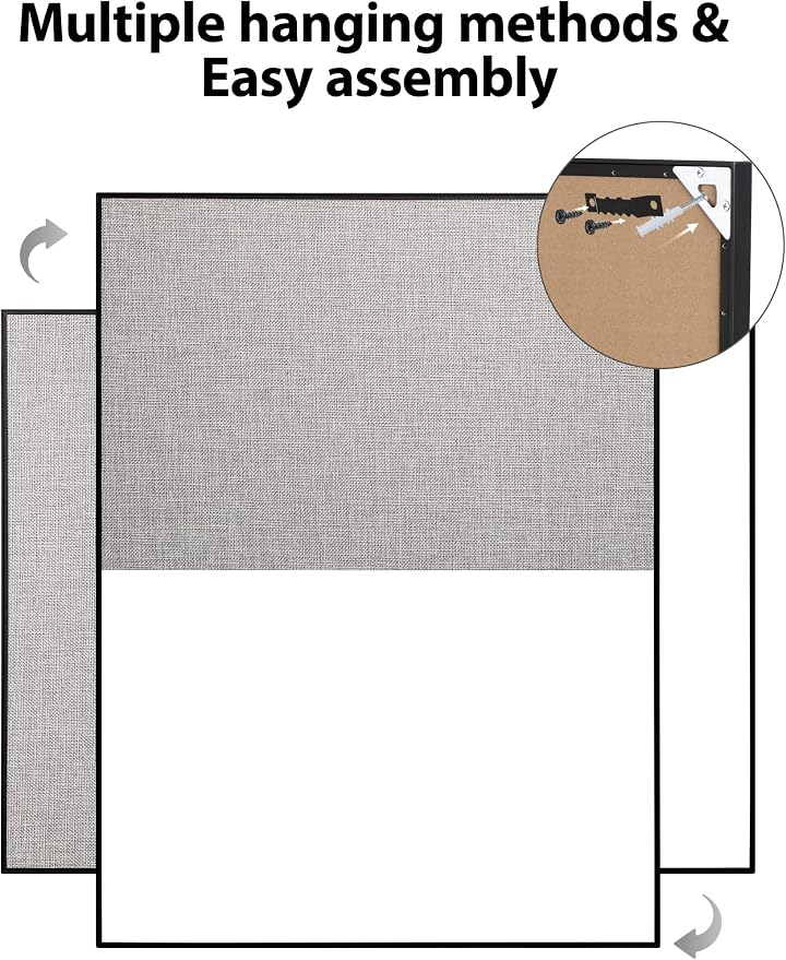 Cork Board White Board Combo | 24"X18" Linen Bulletin Board Whiteboard for Wall, Magnetic Dry Erase Corkboard for Home, Office, School, Grey