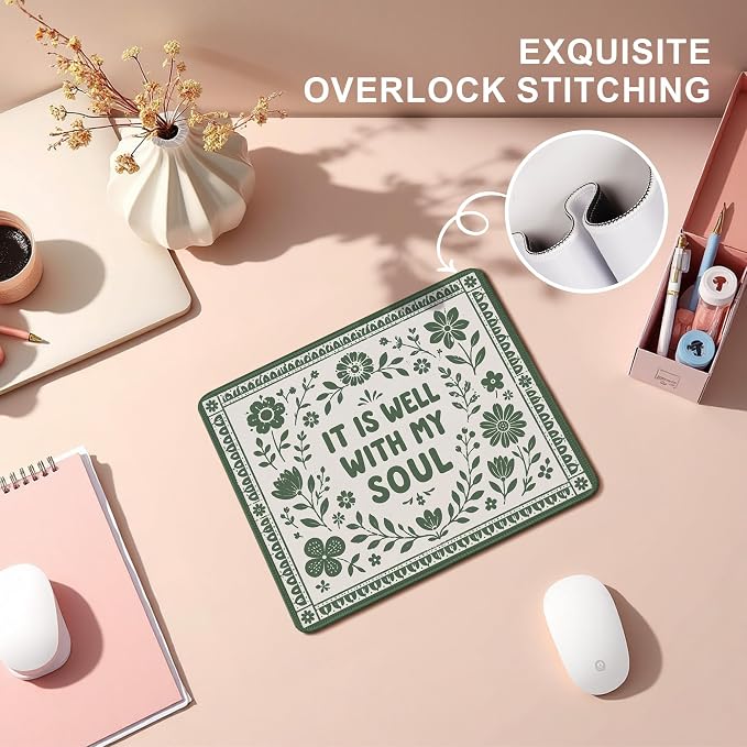 Green Floral Christian Mouse Pad for Desk 9.5x7.9,Christian Desk Decor