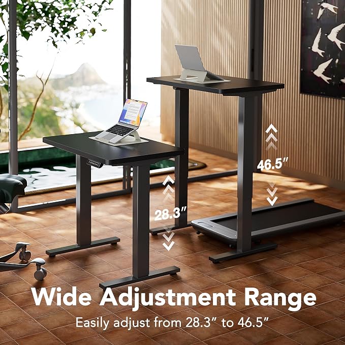 HUANUO 43x24 Inch Electric Standing Desk, Height Adjustable, Black | 176 Lbs Capacity, Smooth Home Office Desk, 4 Memory Presets & Headphone Hooks, 28.3–46.5 Inch Height Range, Easy to assemble