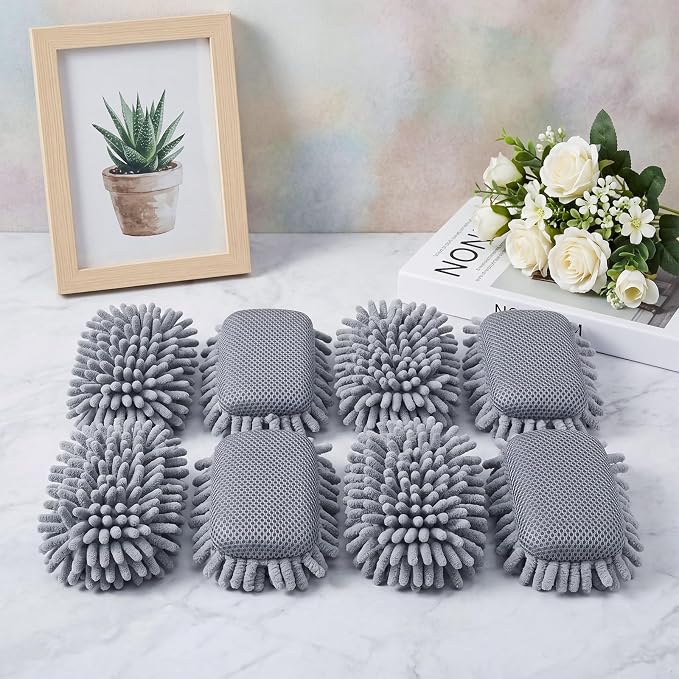 Zonon 8 Pcs 5" x 3" Dry Erase Eraser, Gray | Microfiber Shag Washable Whiteboard Erasers for Markers and Chalk, Reusable Board Cleaners, Classroom Office Home Use