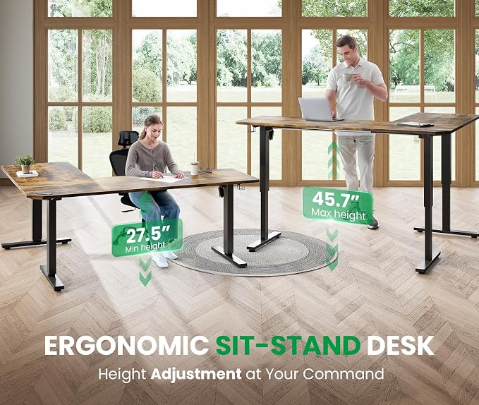 SIAGO L-Shaped Standing Desk - 63 x 55 Inch Adjustable Corner Standing Desk with Charging Station - L Shape Sit Stand Table with Memory Controller, Splice Board for Home Office | Adjustable L Shape Corner Computer Desk with Memory Controller, Splice Bo...