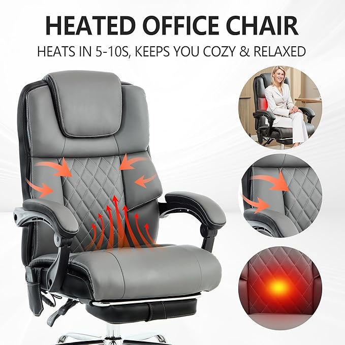 Executive Office Chair with Footrest,Big and Tall Ergonomic Computer Desk Chair for Heavy People,High Back Reclining Leather Chair with