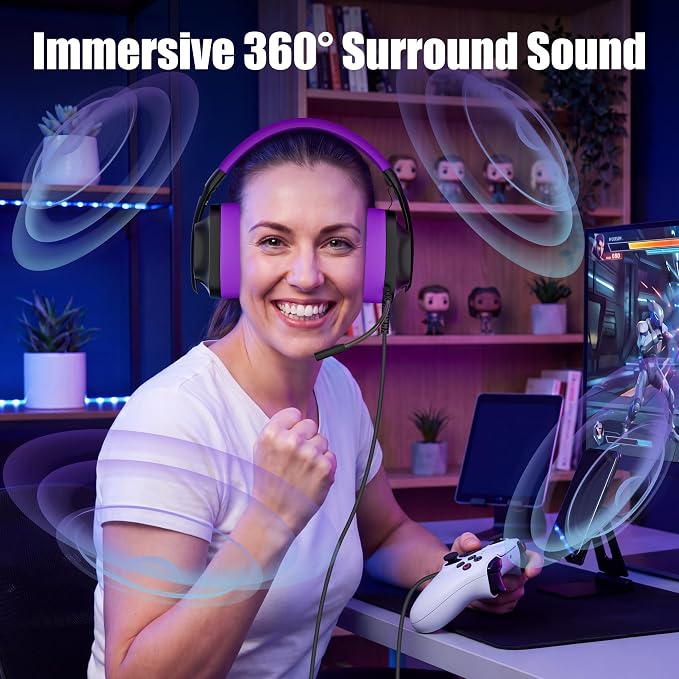 WIRWTRU Wired Gaming Headset for PS5, Xbox, Xbox Series X|S, PC, PS4 | 198g Lightweight Design, Noise Cancelling Microphone, Soft Earmuffs, 3.5mm Jack for Gaming & Work