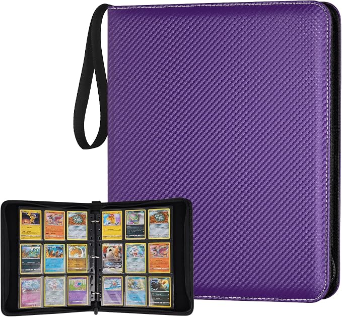 GERMUN 3 Ring 9 Pocket Zipper Card Binder, 720 Double Sided Standard PU Trading Card Album Folder for TCG & Sports Cards, Not Fit Top Loaders (purple)