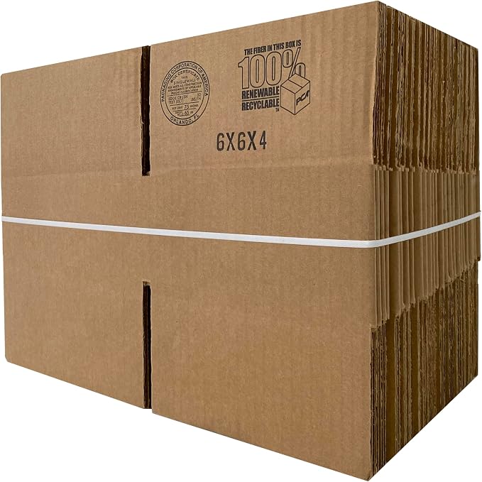 Corrugated Mail and Shipping Boxes, 6 x 6 x 4 inch, 25 pack