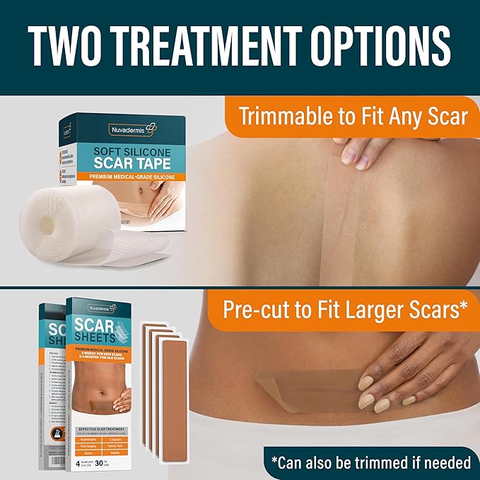 NUVADERMIS Silicone Scar Sheets for Surgical Scars - 120" x 1.5" Roll - Medical Grade Silicone Scar Tape and Face Tape for Wrinkles, Keloid Scars, and Hypertrophic Scars - Reusable - 1 Pack