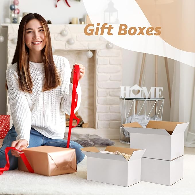 Calenzana 11x6x6 Shipping Boxes Set of 40, White Corrugated Cardboard Box for Mailing Packing Gifts Small Business