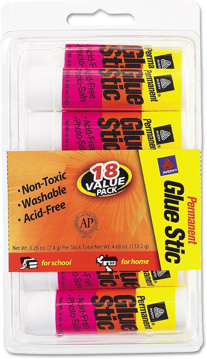 Avery 98089 Glue Sticks, Permanent.26 oz, Value Pack, 18/PK, Clear