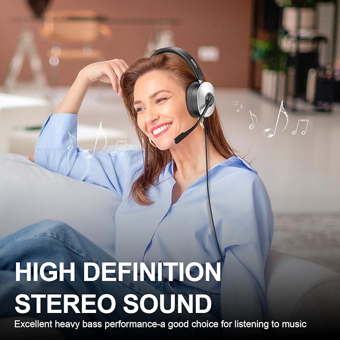 Wantek USB Headset with Microphone, Noise Cancelling Computer Headset | 3.5mm/USB/USB-C Adapter, Plug & Play Wired Office Headset for Laptop, Call Center, Zoom Teams, Work from Home