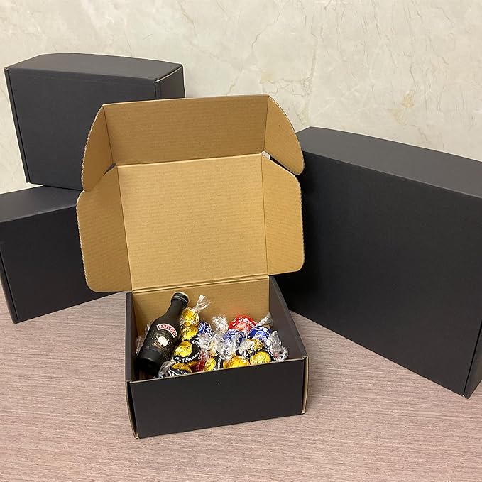24 Pack 7x6x3 inch Black Shipping Boxes ，Cardboard Packaging Boxes for Mailing Shipping Corrugated Cardboard Boxes for Packaging Small Business Craft Flat Shipping Boxes Empty Gifts Giving Products