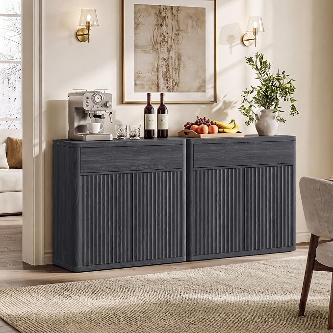 SICOTAS Buffet Cabinet with Storage - Accent Fluted Storage Cabinet with 6 Doors & 3 Drawers Sideboard Credenza Buffet Table Console Cabinets for Living Room Kitchen Dining Room Entryway Office