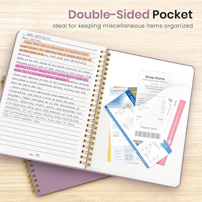 Lined Spiral Journal Notebook for Women, 6 Pack, A5 College Ruled Journals for Writing, Hardcover Notebooks for Work, Note taking and Office School Supplies,140 Pages, 6 Pcs - Purple