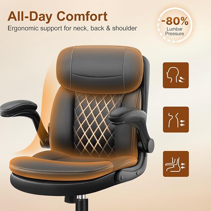 Leather Office Chair, Upgraded PU Computer Desk Chairs with Double-Layer Seat Cushion and Neckrest, 360°Swivel, Ergonomic Small Gaming Chair with Wheels Adjustable Armrests for Short People, 4 Pack